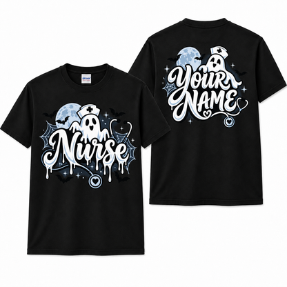 Ghost Nurse Stethoscope Custom Shirt Spooky Halloween Medical Crewneck T Shirt