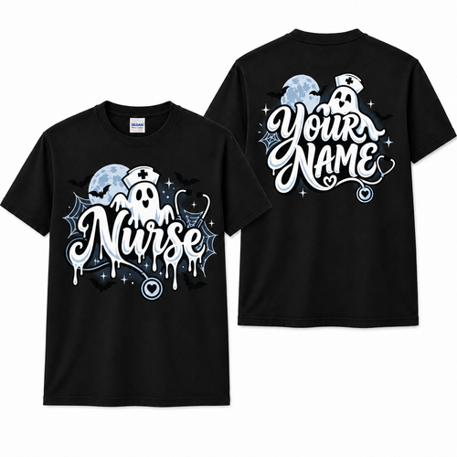 Ghost Nurse Stethoscope Custom Shirt Spooky Halloween Medical Crewneck T Shirt