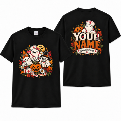 Custom Spooky Nurse Halloween Shirt with Cute Ghost Pumpkin and Medical Kit