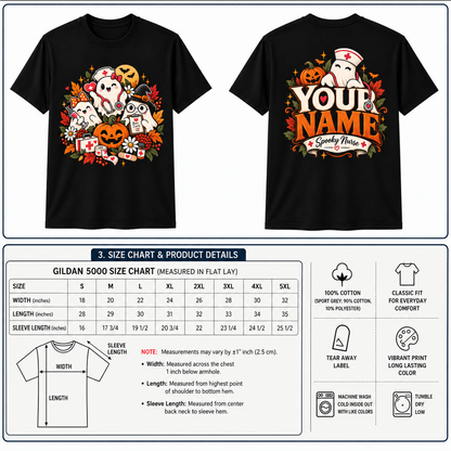 Custom Spooky Nurse Halloween Shirt with Cute Ghost Pumpkin and Medical Kit