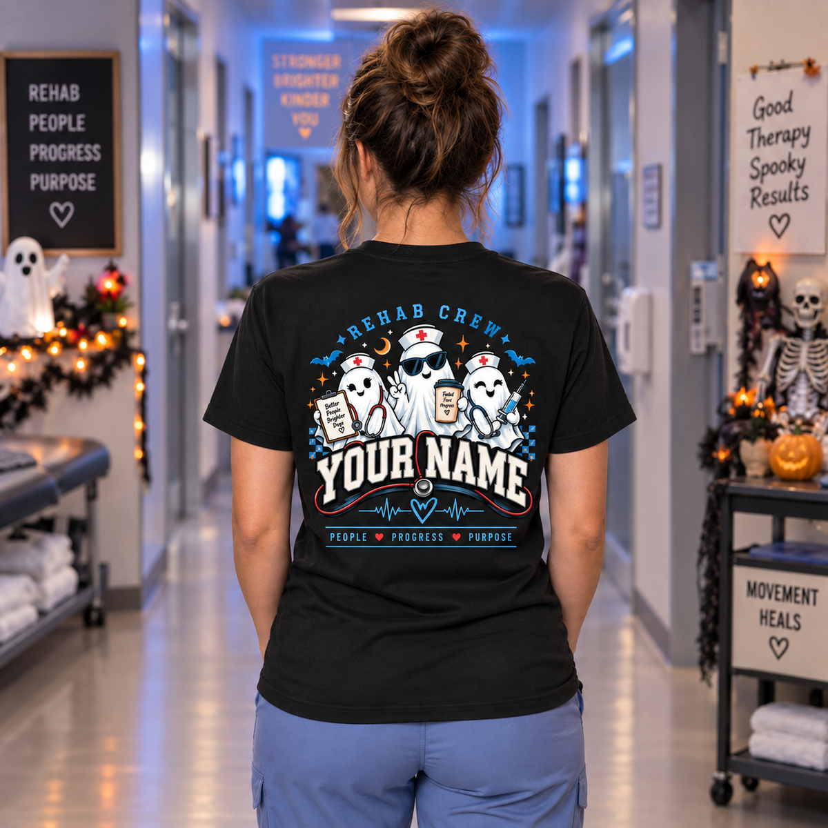 Custom Rehab Crew Halloween Shirt with Ghost Stethoscope Pumpkin Graphic Tee