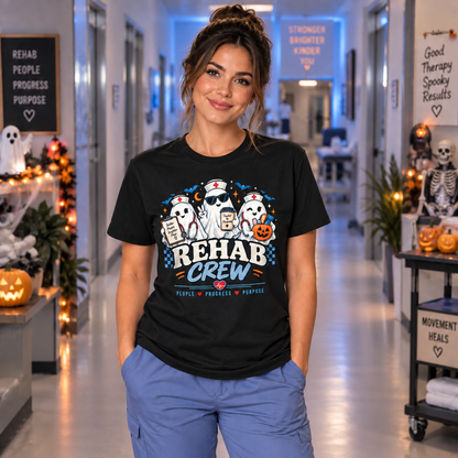 Custom Rehab Crew Halloween Shirt with Ghost Stethoscope Pumpkin Graphic Tee
