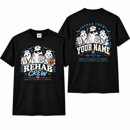 Custom Rehab Crew Halloween Shirt with Ghost Stethoscope Pumpkin Graphic Tee