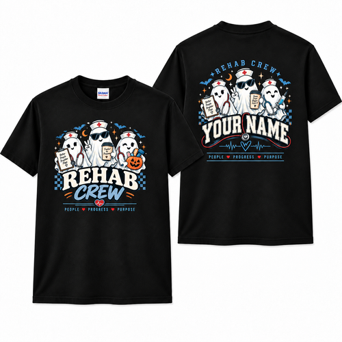 Custom Rehab Crew Halloween Shirt with Ghost Stethoscope Pumpkin Graphic Tee