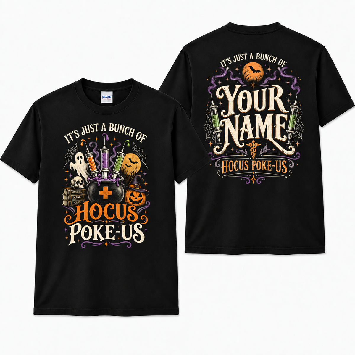 Custom Nurse Halloween Shirt with Syringe Cauldron Ghost Pumpkin Graphic