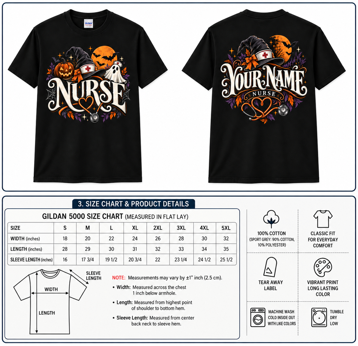 Custom Nurse Halloween Shirt with Pumpkin Ghost Witch Hat Stethoscope Design