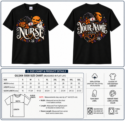 Custom Nurse Halloween Shirt with Pumpkin Ghost Witch Hat Stethoscope Design