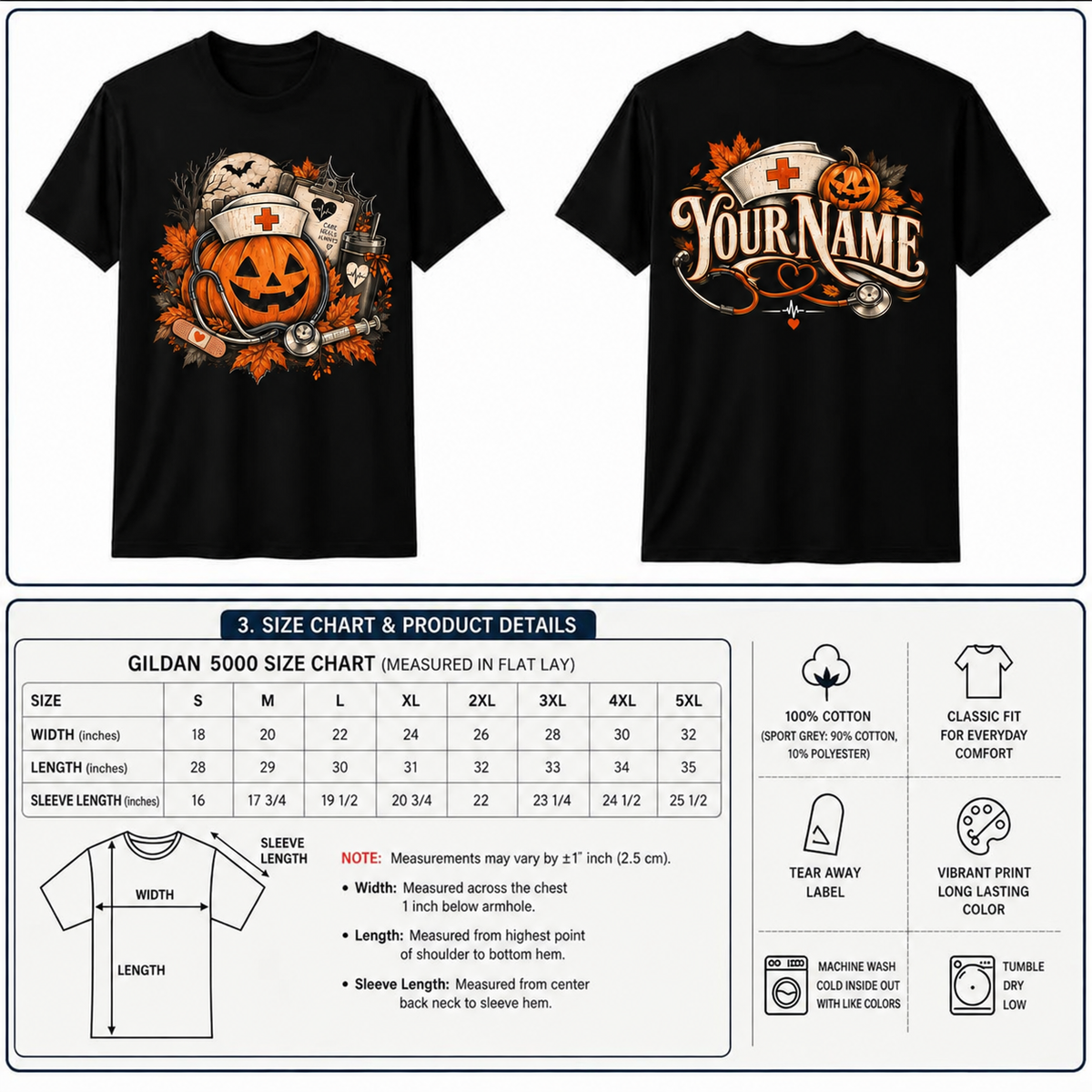 Personalized Nurse Halloween Shirt with Stethoscope Pumpkin and Custom Name