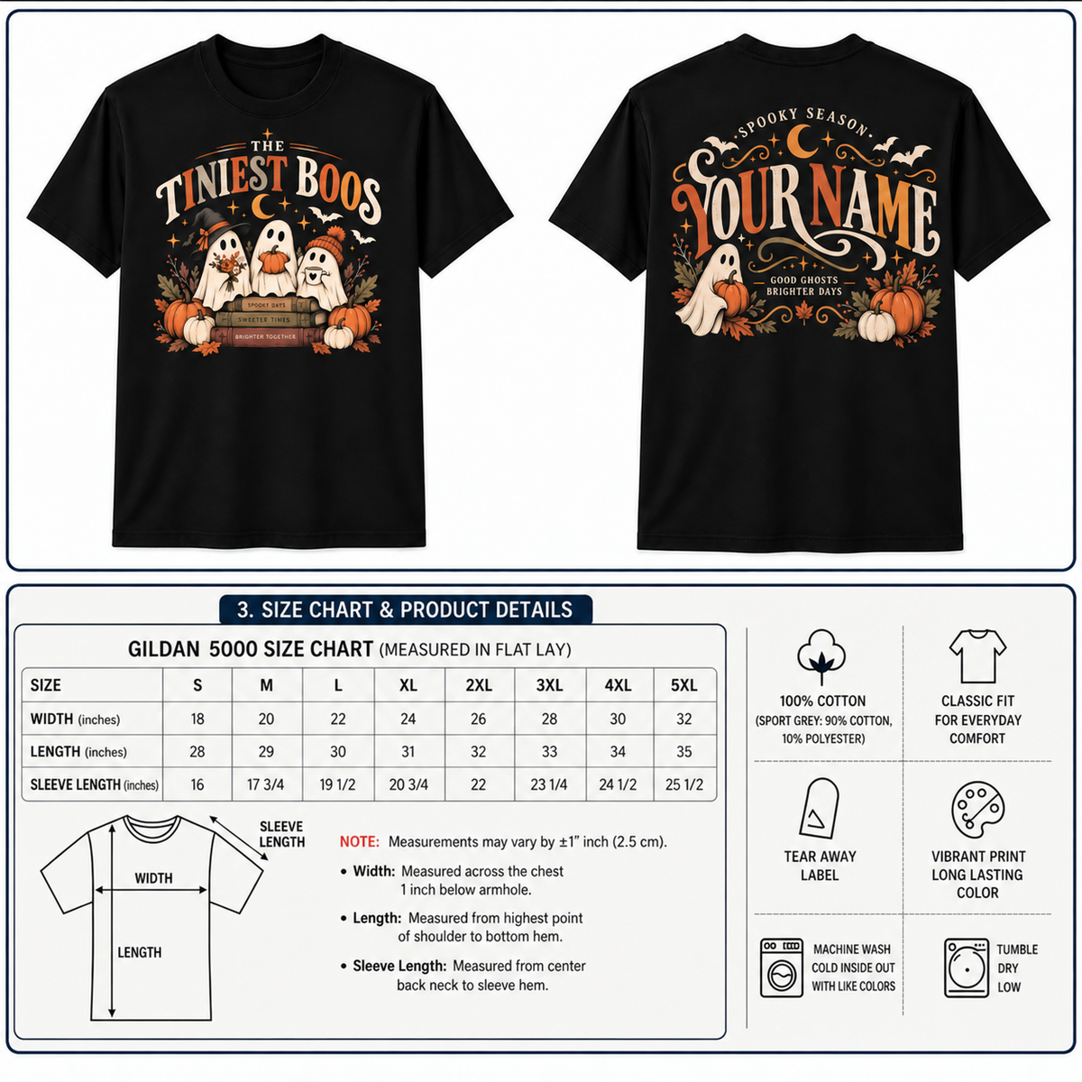 Personalized Halloween Shirt with Tiniest Boos Ghost Pumpkin Spooky Season