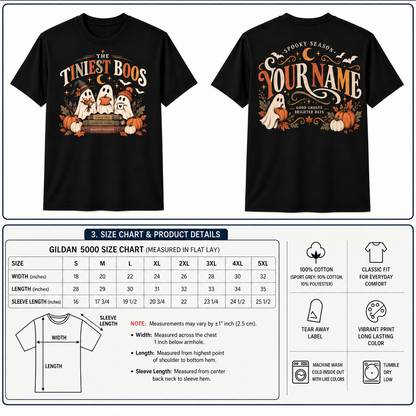 Personalized Halloween Shirt with Tiniest Boos Ghost Pumpkin Spooky Season