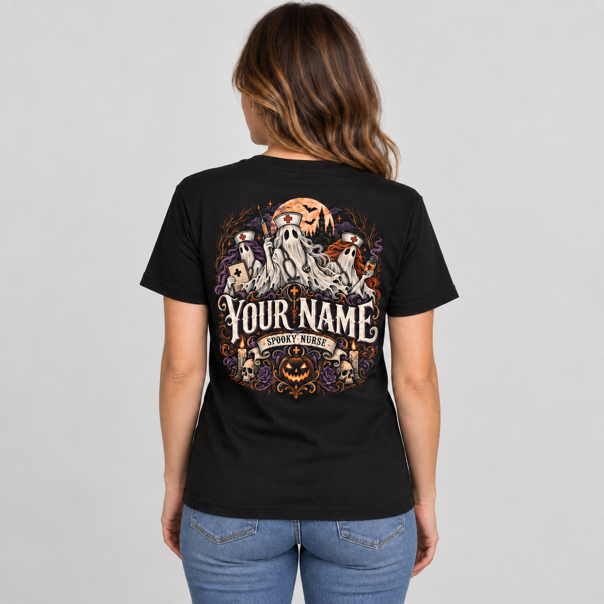Hocus Poke Us Ghost Nurse Shirt Personalized Spooky Halloween Nurse Shirt