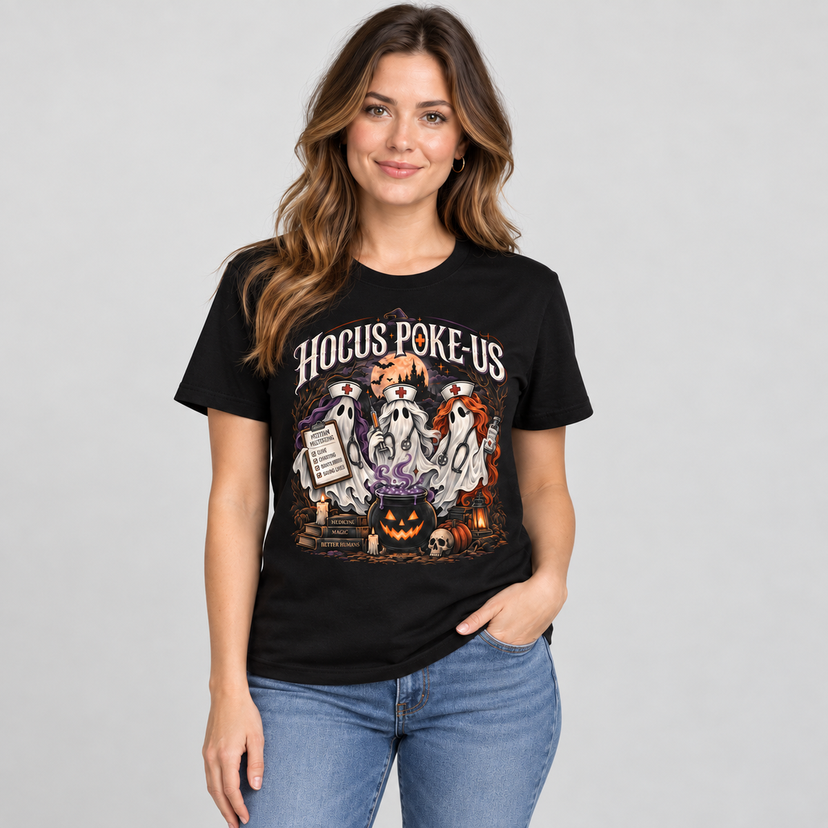 Hocus Poke Us Ghost Nurse Shirt Personalized Spooky Halloween Nurse Shirt