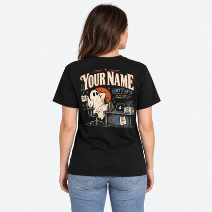 Custom Ghost Shift Status Shirt Personalized Cute Office Worker Graphic Tee