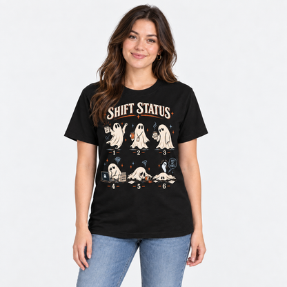 Custom Ghost Shift Status Shirt Personalized Cute Office Worker Graphic Tee