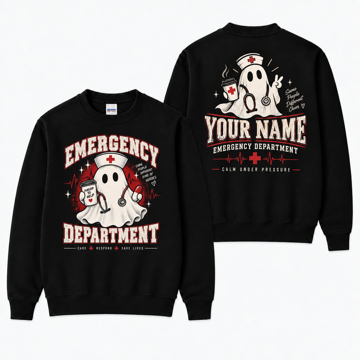 Emergency Department Ghost Nurse Sweatshirt for Custom Halloween ER Staff Gift