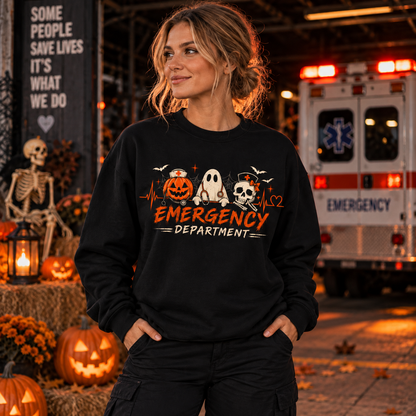 Emergency Department Nurse Halloween Sweatshirt with Custom Name Pumpkin Ghost