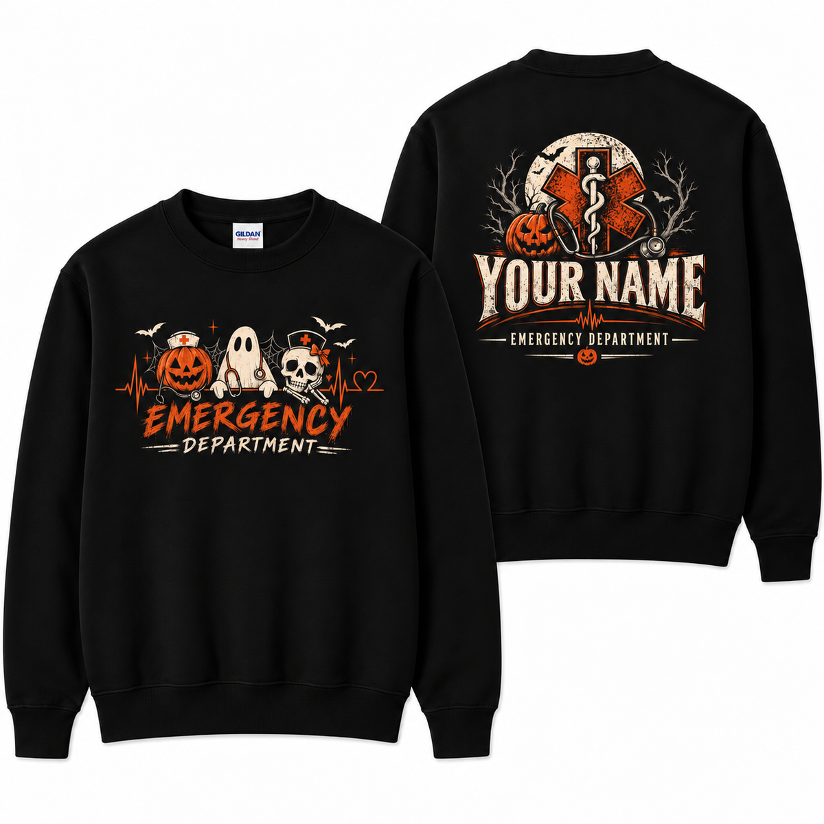 Emergency Department Nurse Halloween Sweatshirt with Custom Name Pumpkin Ghost