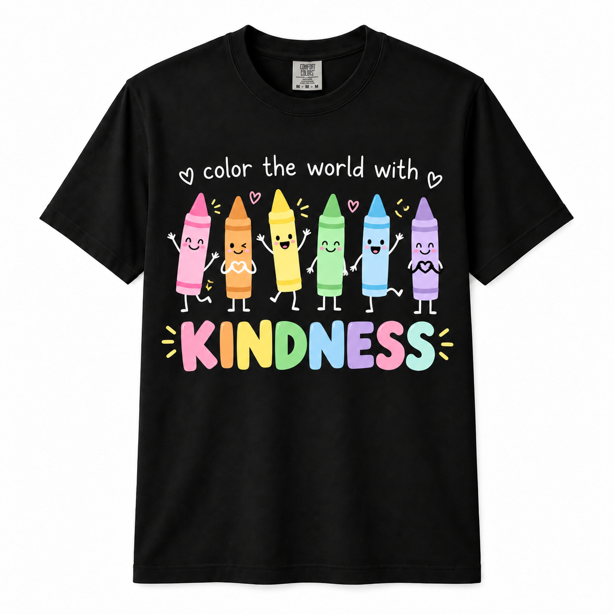 Personalized Custom Color the World with Kindness Cute Crayon Teacher Unisex T-Shirt