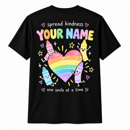 Personalized Custom Color the World with Kindness Cute Crayon Teacher Unisex T-Shirt