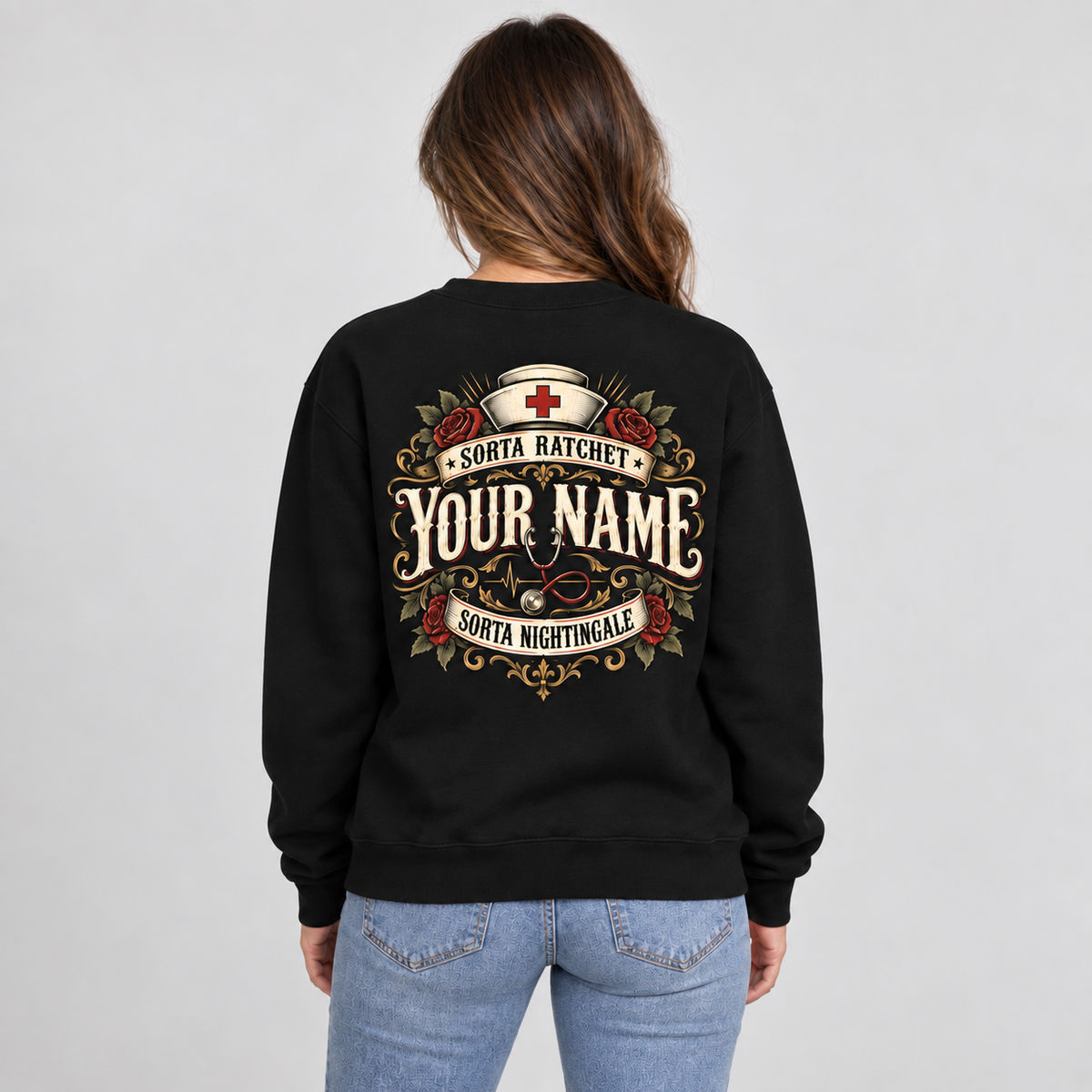 Custom Skeleton Nurse Sweatshirt for Women Sorta Ratchet Sorta Nightingale