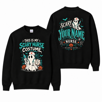 Scary Nurse Costume Custom Name Ghost Nurse Halloween Sweatshirt for Women