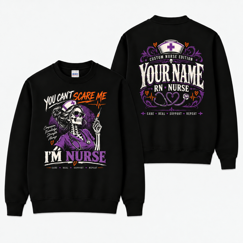 Nurse Sweatshirt Custom Name Skeleton Graphic Funny Halloween Nurse Life Gift