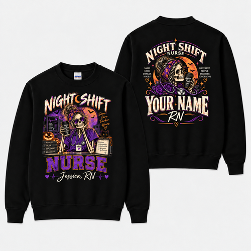 Night Shift Nurse Personalized Sweatshirt Halloween Skeleton Nurse Custom Shirt