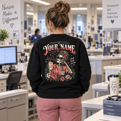 Skeleton Nurse Coffee Sweatshirt Personalized Nurse Gift Registered Nurse Top