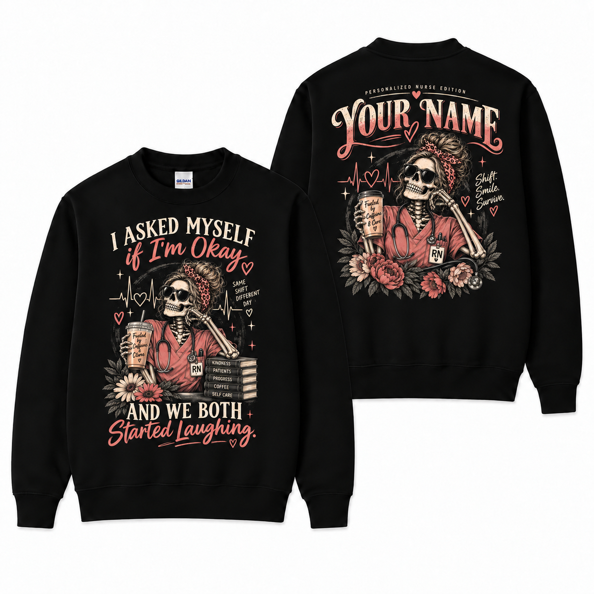 Skeleton Nurse Coffee Sweatshirt Personalized Nurse Gift Registered Nurse Top