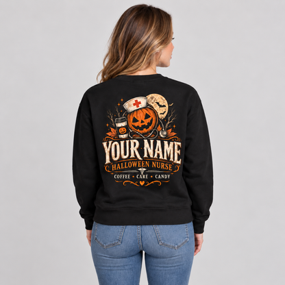 Personalized Nurse Halloween Sweatshirt with Pumpkin Head Shirt for Women