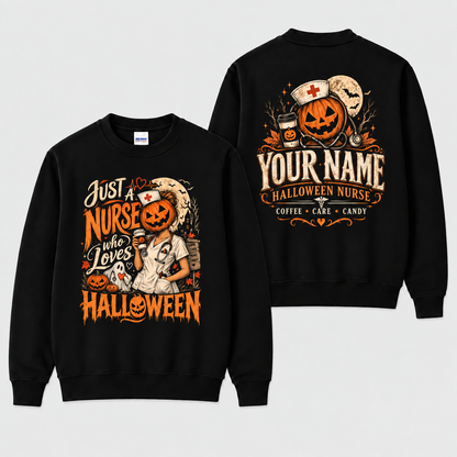 Personalized Nurse Halloween Sweatshirt with Pumpkin Head Shirt for Women
