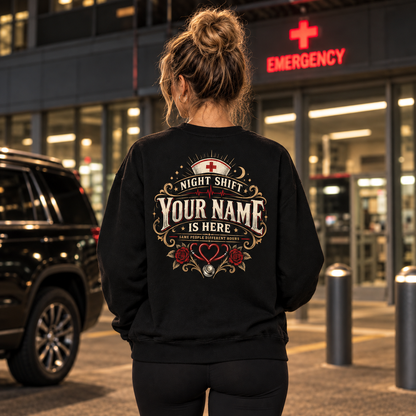 Night Shift Nurse Skull Sweatshirt Custom Personalized Healthcare Worker Shirt