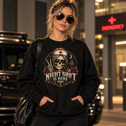 Night Shift Nurse Skull Sweatshirt Custom Personalized Healthcare Worker Shirt