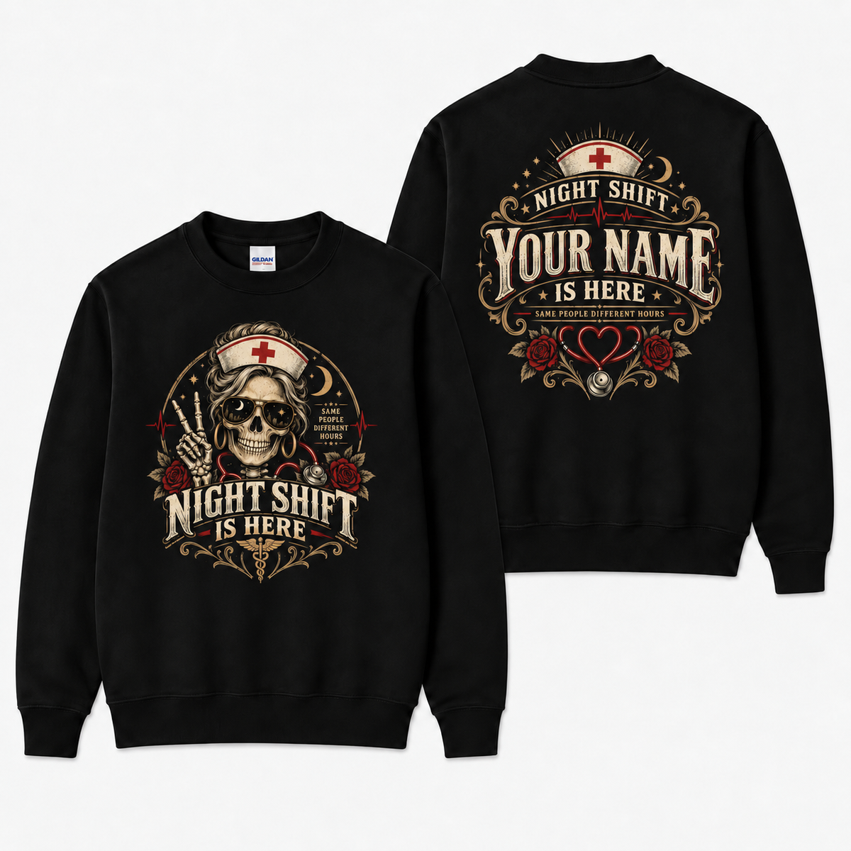 Night Shift Nurse Skull Sweatshirt Custom Personalized Healthcare Worker Shirt