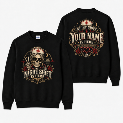 Night Shift Nurse Skull Sweatshirt Custom Personalized Healthcare Worker Shirt