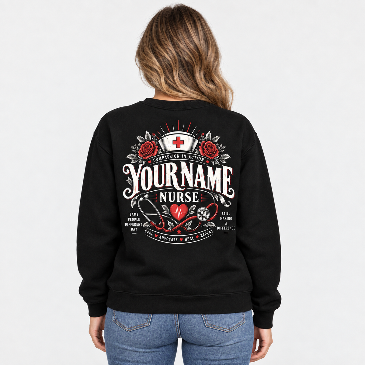 Personalized Skeleton Nurse Sweatshirt Custom Name Vintage Pullover for Her