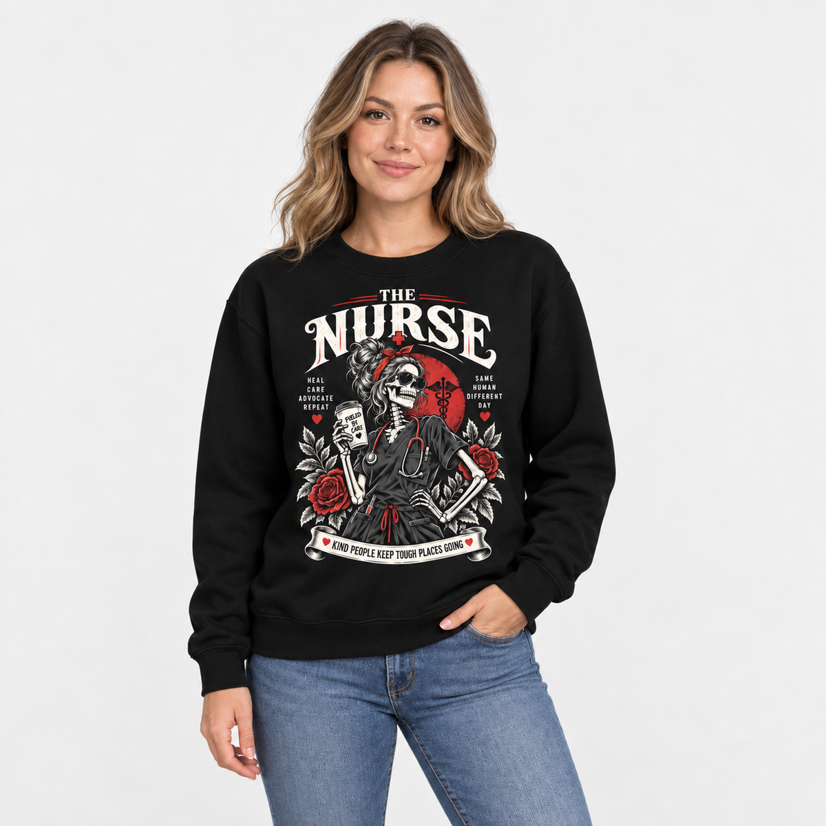 Personalized Skeleton Nurse Sweatshirt Custom Name Vintage Pullover for Her