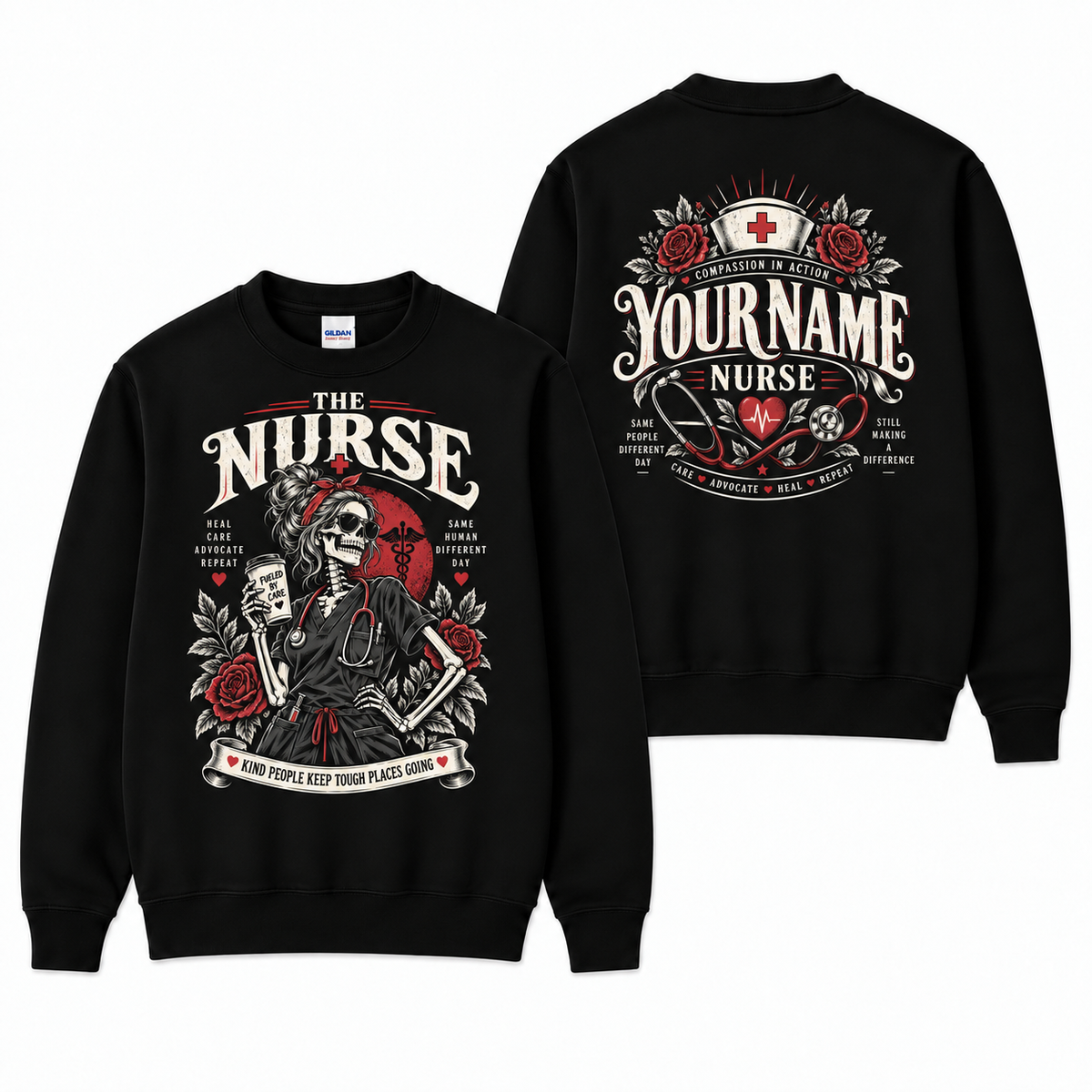 Personalized Skeleton Nurse Sweatshirt Custom Name Vintage Pullover for Her