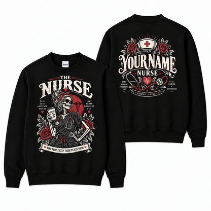 Personalized Skeleton Nurse Sweatshirt Custom Name Vintage Pullover for Her