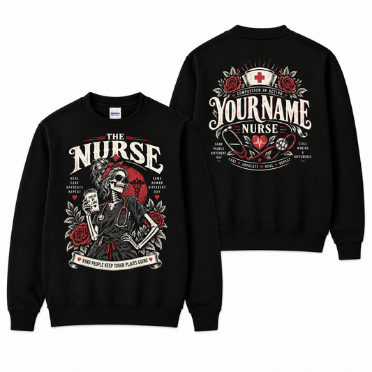Personalized Skeleton Nurse Sweatshirt Custom Name Vintage Pullover for Her