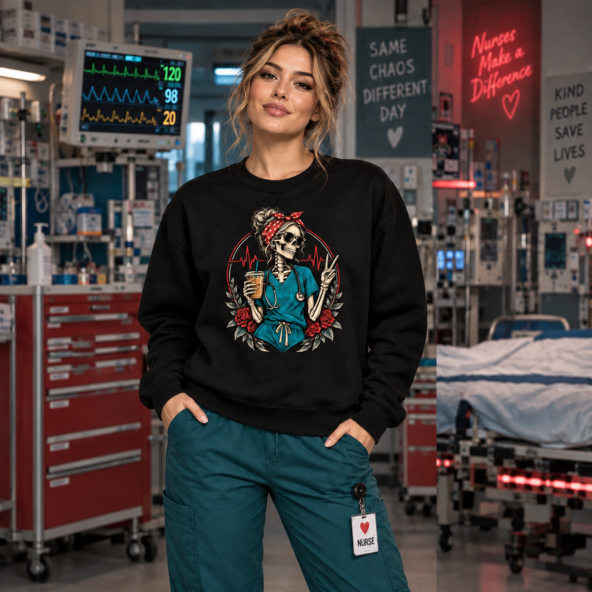 Nurse Skeleton Coffee Sweatshirt Personalised Registered Nurse Life Apparel
