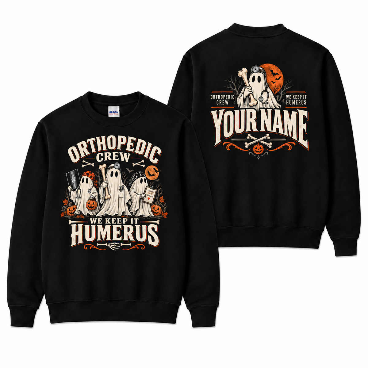 Orthopedic Crew Halloween Ghost Sweatshirt Personalized Ortho Nurse Doctor Gift