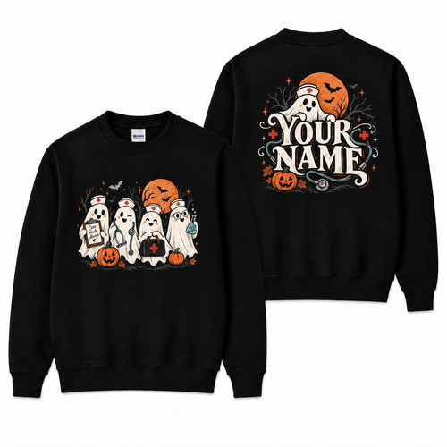 Halloween Nurse Ghost Sweatshirt Custom Nurse Name Gift for Cute Ghost Squad