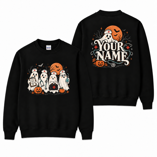 Halloween Nurse Ghost Sweatshirt Custom Nurse Name Gift for Cute Ghost Squad