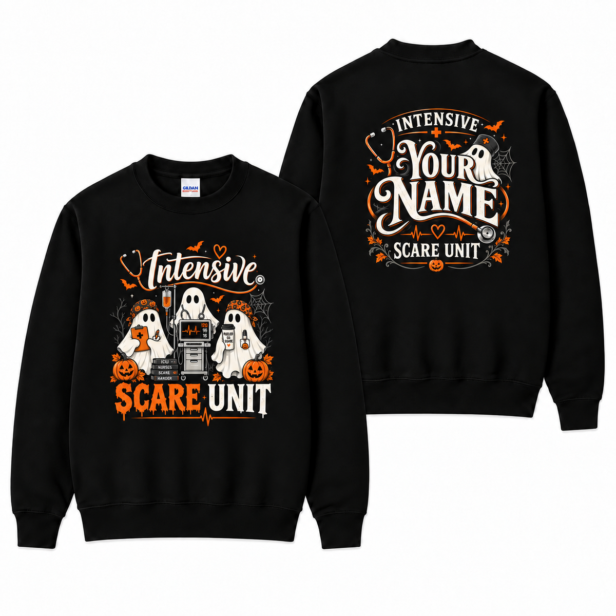 Custom Name Intensive Scare Unit Nurse Ghost Halloween Sweatshirt for Women
