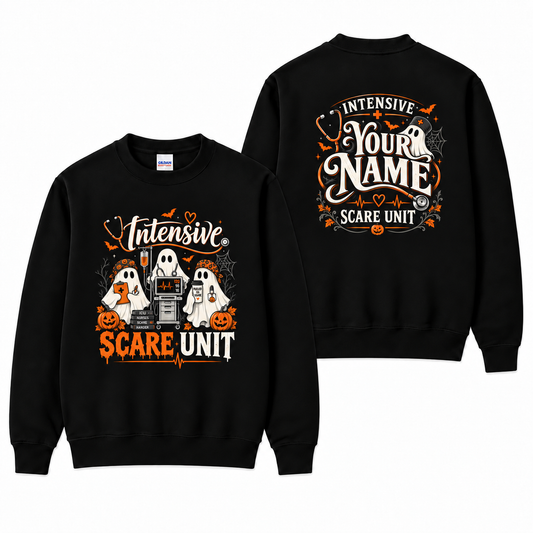 Custom Name Intensive Scare Unit Nurse Ghost Halloween Sweatshirt for Women