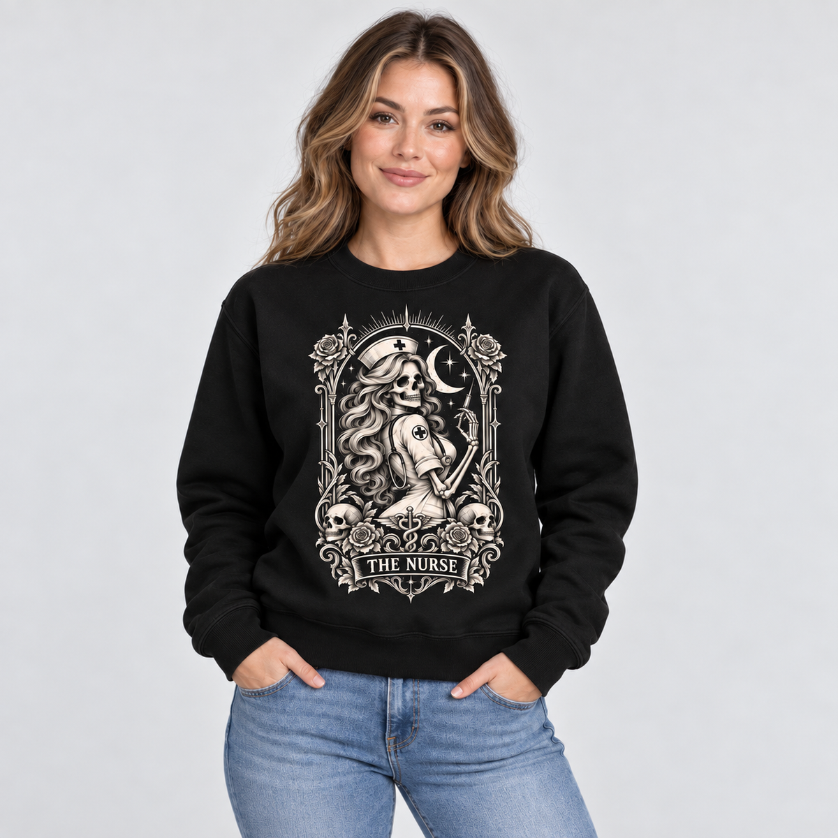 Skeleton Nurse Sweatshirt Custom Skeleton Nurse Graphic Gothic Nursing Apparel