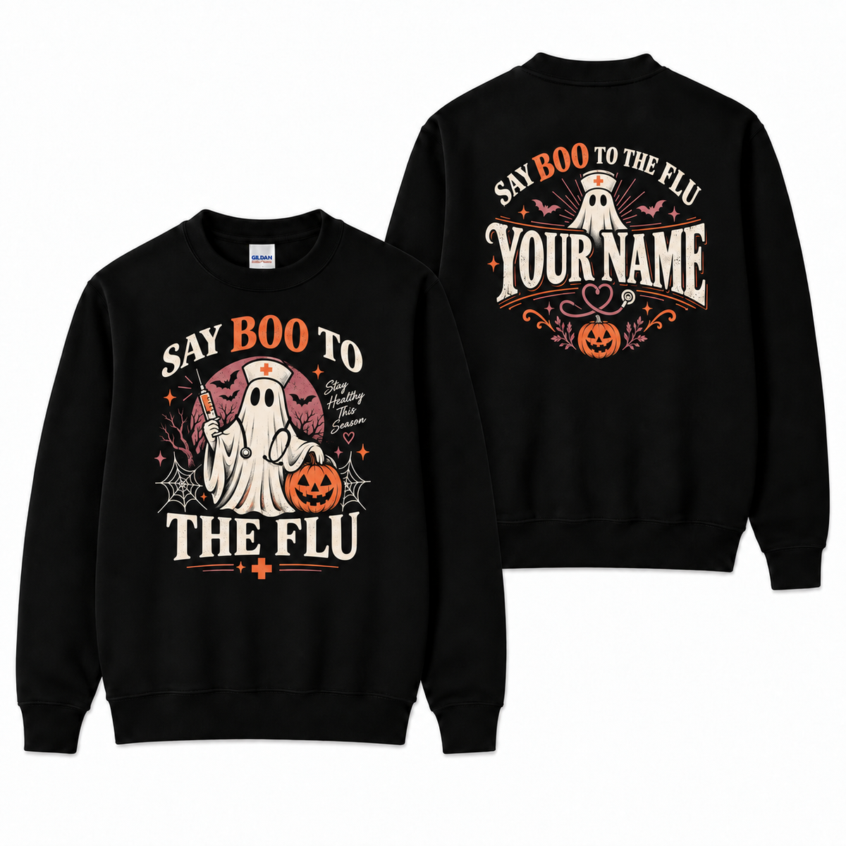 Custom Nurse Ghost Halloween Sweatshirt Say Boo to the Flu Nurse Shirt Pumpkin