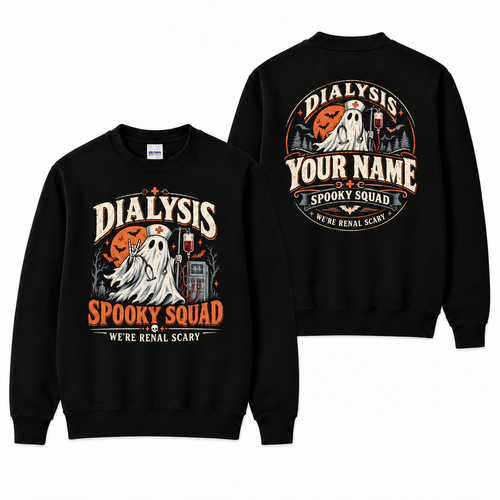 Dialysis Spooky Squad Ghost Nurse Halloween Sweatshirt with Custom Name