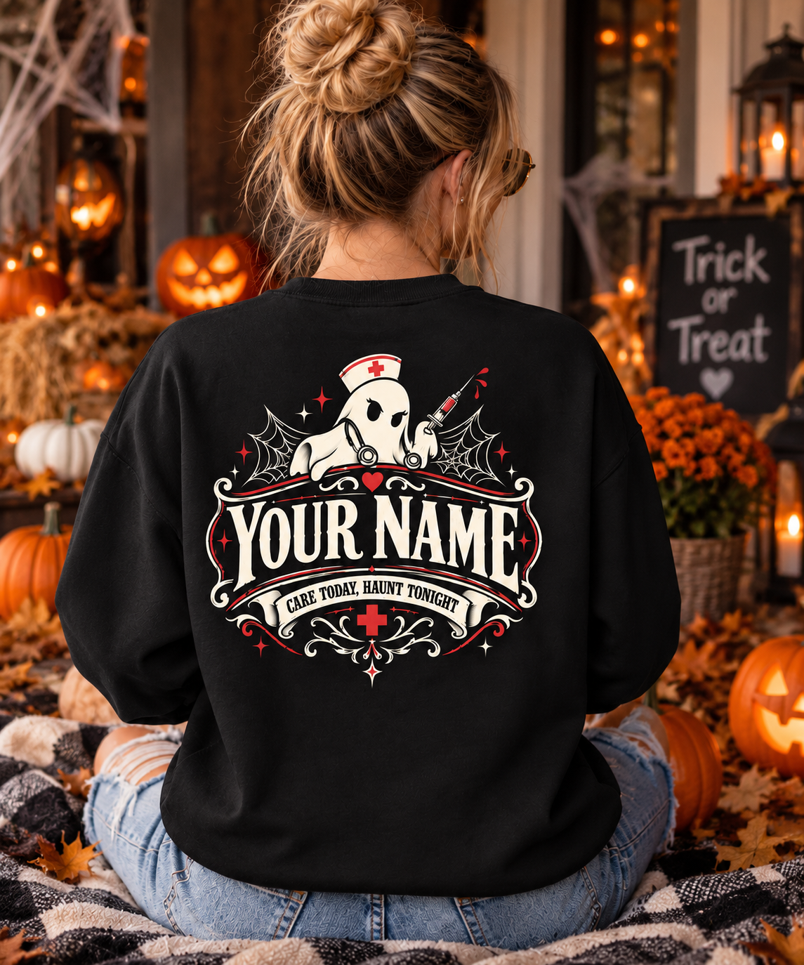 Custom Nurse Ghost Sweatshirt Halloween Spooky I Will Stab You Funny Shirts